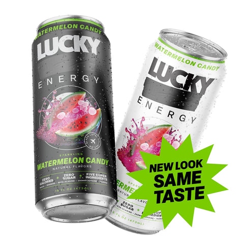 16oz (12-Pack) 200mg Lucky Energy Sugar Free Energy Drinks, Watermelon Candy, Cans Healthy, Zero Sugar Energy Drink