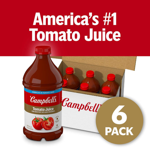 100% 46 oz (6 Pack) Campbell's Tomato Juice, fl Bottle