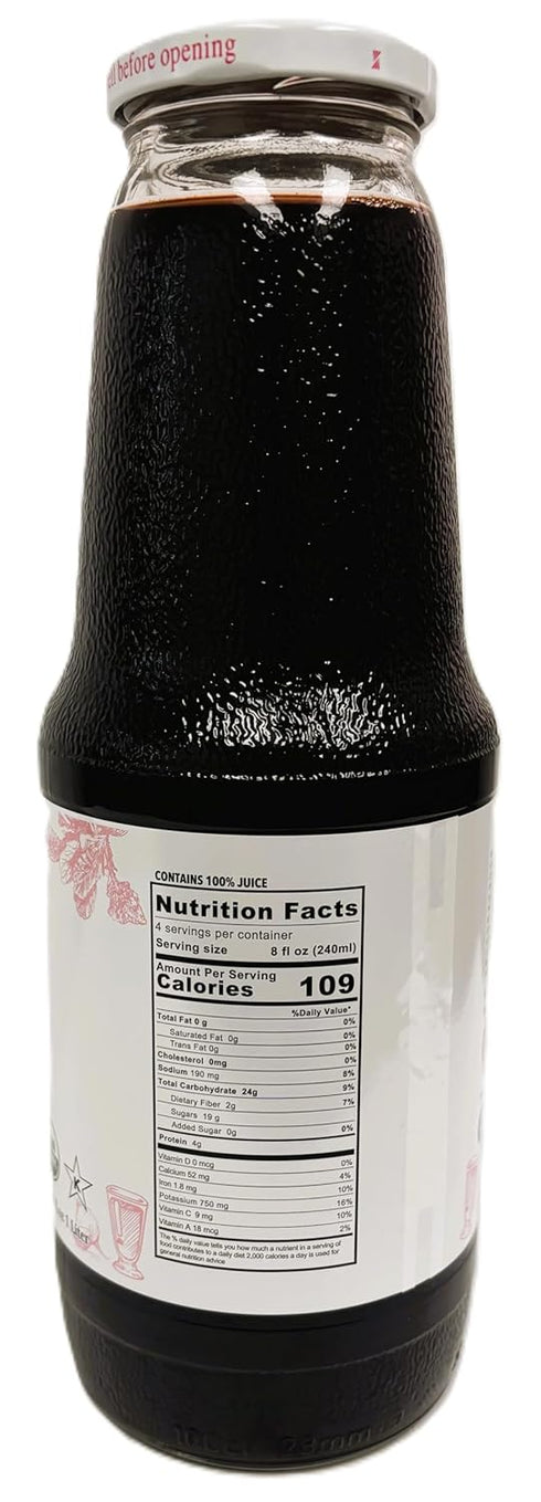 33.8 Oz (6 Pack) Anna and Sarah Organic Red Beet Juice - Glass Bottle No Sugar Added, No Artificial Colors, No