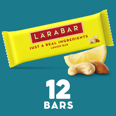 19.2 oz, 12 Larabar Lemon Bar Fruit and Nut Bars, Gluten Free and Vegan, Ct
