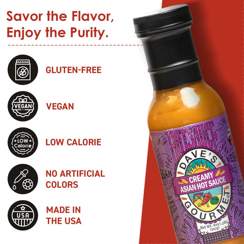 8 oz 3-Pack Dave's Gourmet Creamy Asian Hot Sauce, Sweet & Spicy Bold Flavor, Ideal for Noodles, Dumplings, Salads