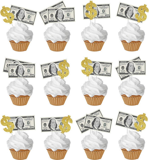 The DaPai Set Dollar Bill Theme Cake Topper & Cupcake Toppers Birthday Party Decoration Cash Dollar Sign Cake Topper