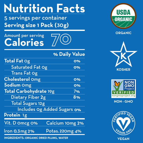 6 (30 Packs) Packs Sunny Fruit Soft Organic Prunes - Bags Individual Portion | No Preservatives, No Sugar Added |