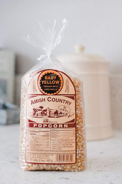 Amish Country Popcorn, 2 lb Bag of Baby Yellow Non-GMO Gluten Free Popcorn Kernels