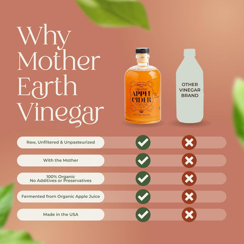 (1/14oz Mother Earth, Organic Apple Cider Vinegar with The Mother, Fresh Pressed Organic Apples, OACV, ACV, Raw