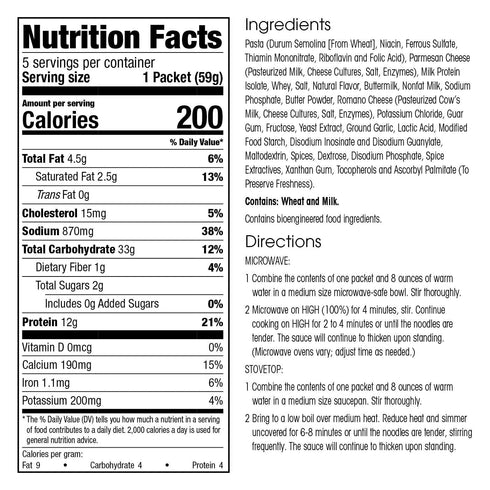12g 200 (5ct) WonderSlim Protein Pasta, Creamy Fettuccini Alfredo, Protein, Calories