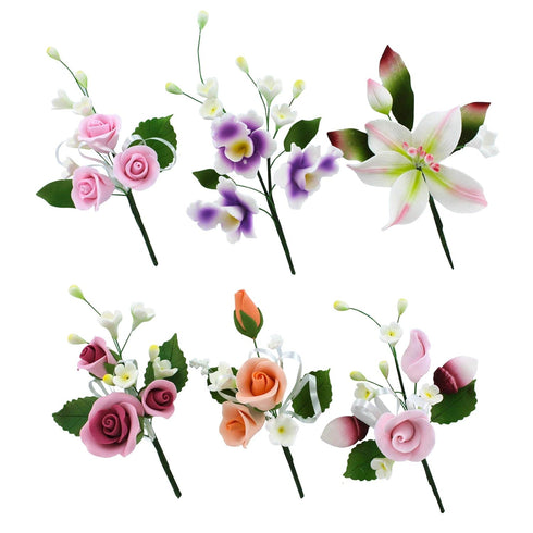 Global Sugar Art Assorted Small Sugar Cake Flowers Floral Sprays, Set F,