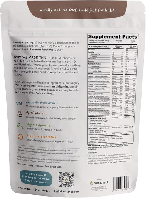 2 15-30 Mighty Chocolate Milk - Kids Daily Protein Powder Boosted with Billion Probiotics and Organic Spinach Leaves