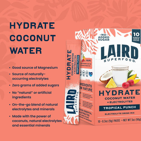 10ct, 0.3 OZ LAIRD SUPERFOOD Tropical Punch Hydrate Coconut Water