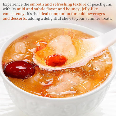9.8oz Wanhua Hall Dried Peach Gum Chinese Tao Jiao Natural Peach Resin Bouncy Texture Ideal for Desserts, Soups,Milk