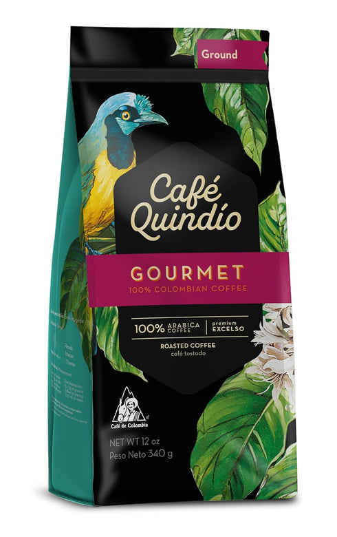 100% 12 (340g) (Pack 1) Cafe Quindio Gourmet - Medium Roast Colombian Excelso Ground Arabica Coffee - Ounce Bag