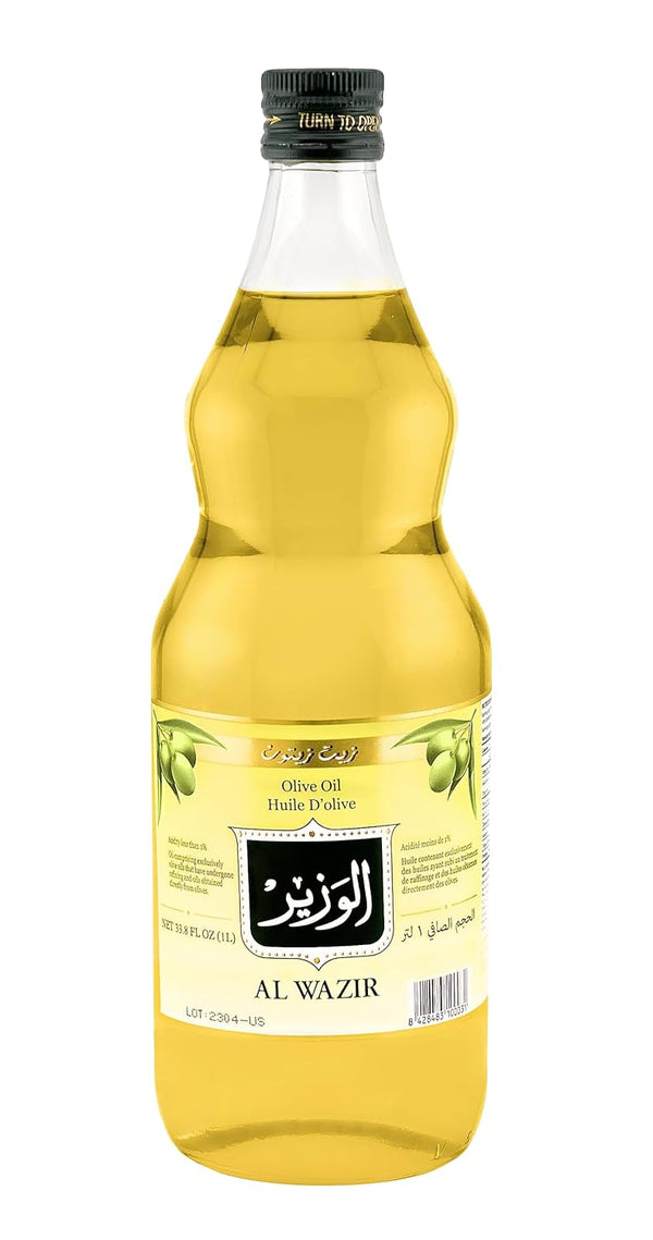 Al Wazir Olive Oil 33.8 FL OZ (1L) Low Acidity Balanced Flavor for Cooking
