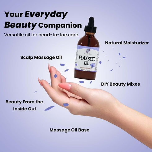 4 oz, 3 Herb To Body Organic Flaxseed Oil Rich in Omega Fatty Acids for Hair Care & Skin Care Support, Versatile