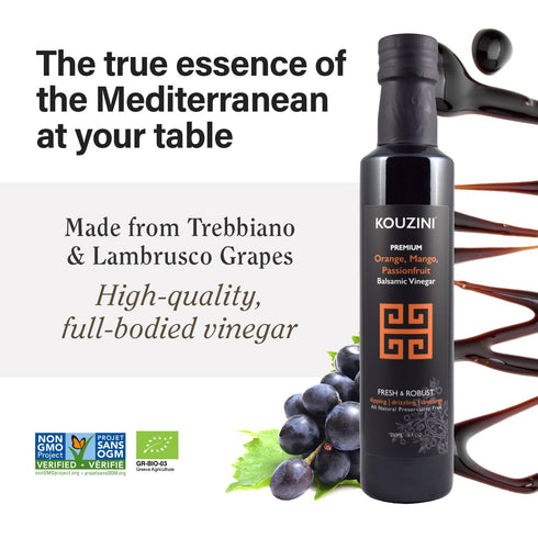 250ml Kouzini Ultra Premium Orange, Mango, Passionfruit Balsamic Vinegar, Aged Balsamic Vinegars from Modena, Italy