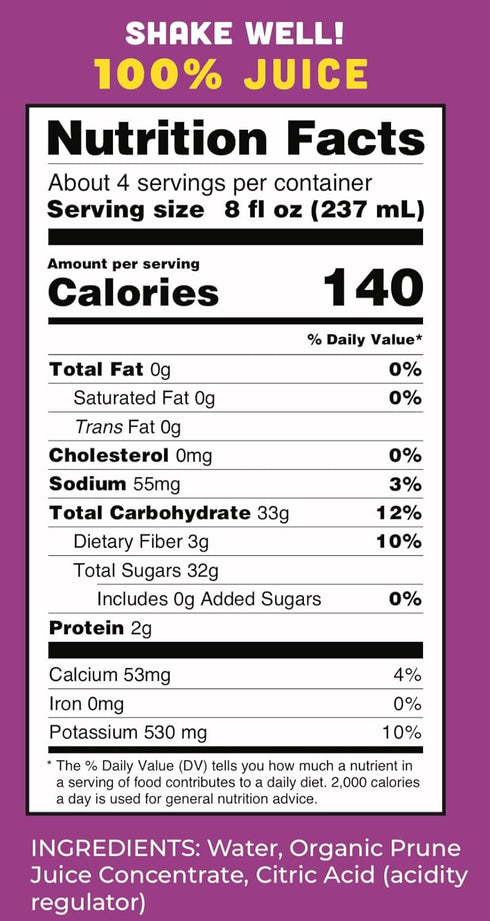 100% 34 oz. (Pack 2) Lucys Family Owned - AMERICAN PRUNES Organic Prune Juice, Glass Bottle