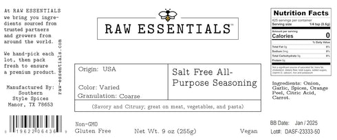 Salt Free All-Purpose Seasoning Blend - Savory and Citrusy, Great on Meat, Vegetables, Pasta - 9 Ounce Bottle, Vegan,