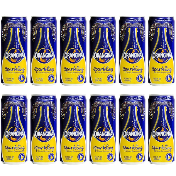 Orangina Sparkling Orange Drink, 12 x 330ml Cans Lightly Carbonated Citrus Beverage with