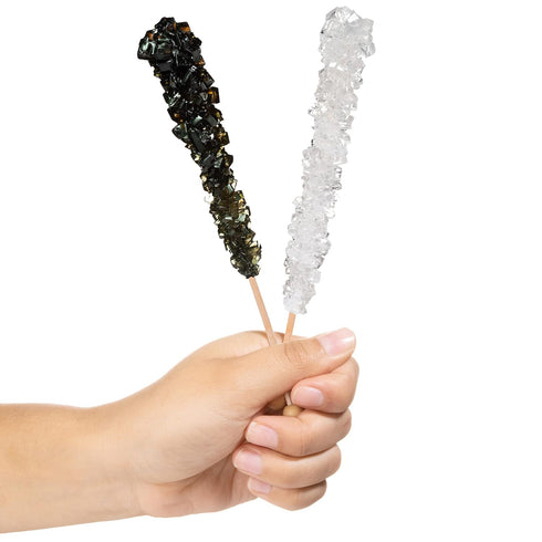 24 Black and White Rock Candy Sugar Sticks - Individually Wrapped Candy - Black Cherry & Original Sugar Flavored