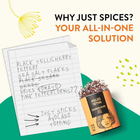 Just Spices Avocado Topping, 2.11 OZ Spice Mix for Avocado, Bowls, Salad with Black Sesame, Tomato, Chilli, Pyramid Salt
