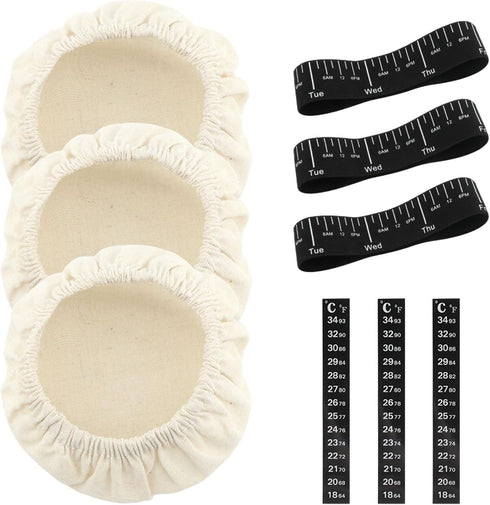 Olnverath 9pcs Set,3 Cover,3 Thermometer,3 Sourdough Starter Bread Fermentation Feeding Date Band,Sourdough Bread