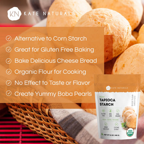 (12oz, Kate Naturals Tapioca Starch Flour for Baking, Cooking & Boba Pearls Organic, Non-GMO, Gluten Free)