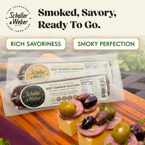 Summer 6 Oz (Pack 2) Schaller & Weber Hickory Smoked Beef Sausage, of | Ready to Eat German Smoked Sausage Meat Snack