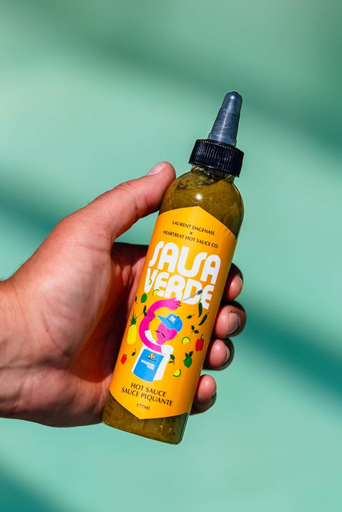 Heartbeat Hot Sauce x Laurent Dagenais Salsa Verde: Poblano Peppers, Pineapple, Tomatillos, Avocado Oil, Honey, Oregano, and Cilantro, 6 oz - Small Batch & Handmade, Vegan, Preservative Free