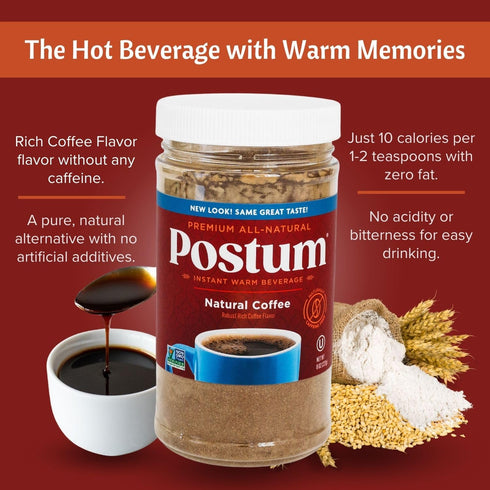 (2x8oz) Postum Natural Coffee Flavor Coffee Substitute Coffee Alternative Caffeine Free with Roasted Wheat Bran
