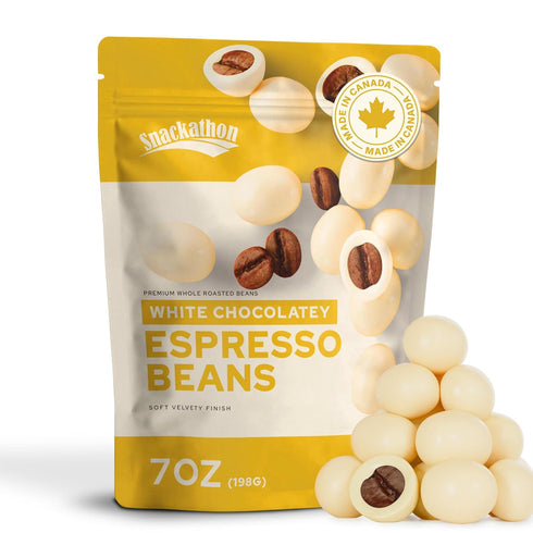 Snackathon White Chocolatey Covered Espresso Beans, 7 oz Resealable Snack Pack, Gourmet