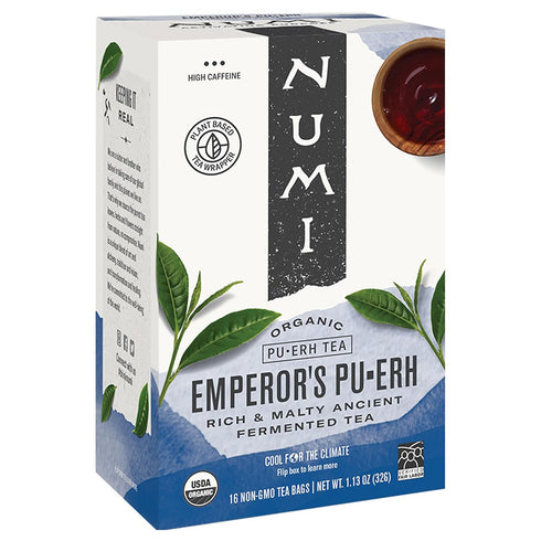 Numi Organic Emperor's Pu-erh Tea, 48 Dark Tea Bags, Aged Fermented Yunnan Black Tea
