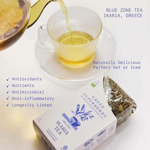 100% 50G (1.8 OZ) (30 IKARIA Tea | Blue Zone Herbal Tea for Longevity | Sage, Dandelion, Rosemary | ORGANIC