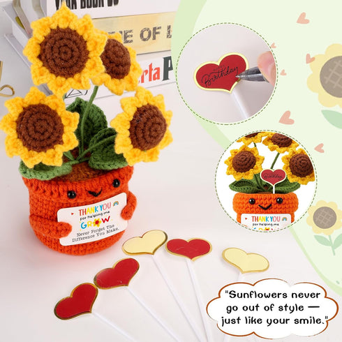 Mini Thank You Gifts for Women Men Teacher Appreciation Gifts Handmade Crochet Sunflower for Female Teacher Mentor
