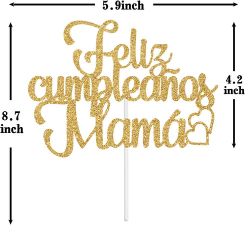 Ferastar Feliz Cumpleaños Mama Cake Topper, Best Mom Ever, Happy Mothers Day, Gold Glitter Birthday Decorations