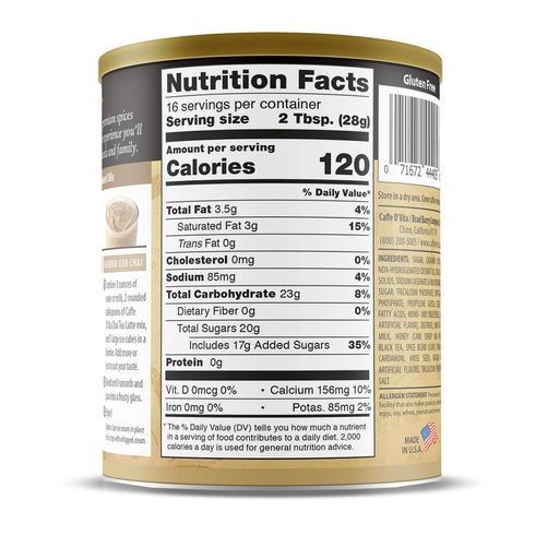 1 Lb Caffe D'Vita Spiced Chai Latte Mix - Chai Tea Latte Powder Mix, Gluten Free, Chai Tea Powder, No Cholesterol, No