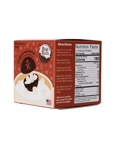 COCOA BOMBS 1 PACK U.S. MADE GINGERBREAD HOT COCOA BALL W/MINI WHITE MARSHMALLOWS