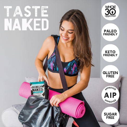 (2 oz, Pack 2) 30 Brooklyn Naked Tender Strips - of Chewy Air Dried Grass Fed Protein Snacks Sugar Free Beef Jerky