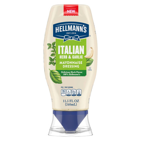 Hellmann's Mayonnaise Dressing with Italian Herb & Garlic, Deliciously Creamy Condiment, 11.5 oz