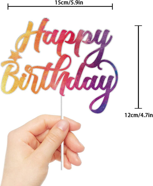 Tie Dye Happy Birthday Cake Topper for Tie Dye Party, Carnival Party Decoration Supplies for Boys Girls