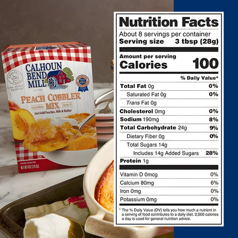 Calhoun Bend Mill Peach Cobbler Mix | 8 Oz (Pack of 1) - Easy to Make Classic Southern Dessert