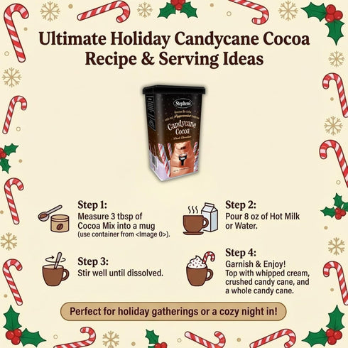 STEPHEN'S 14 oz (Pack 3) Stephens Gourmet Dark Chocolate Candy Cane Hot Cocoa Mix, Rich & Creamy Peppermint Cocoa
