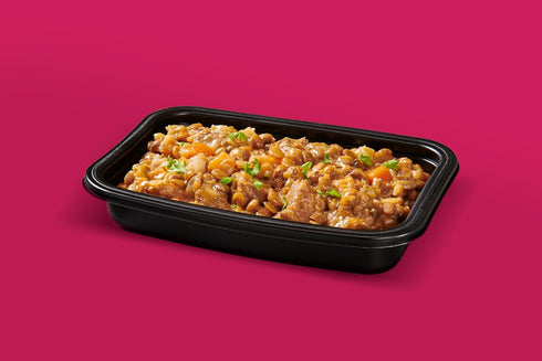 7 oz (Pack 3) Miss Olives Lentil & Beef with Vegetables Ready Meal, Lower Sodium, Shelf Stable Heat & Eat Entre