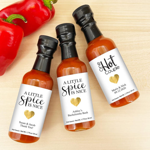 Best Day Ever Spot 1.7oz (Set 12) Hot Sauce Gifts, Gold Heart Mini Hot Sauce Bottles, Hot Sauce Wedding Favors, Custom
