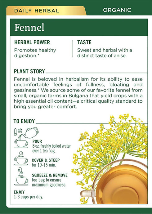 Traditional Medicinals Organic Fennel Herbal Tea, Promotes Digestive Health (Pack of 2) 32 Tea Bags Total