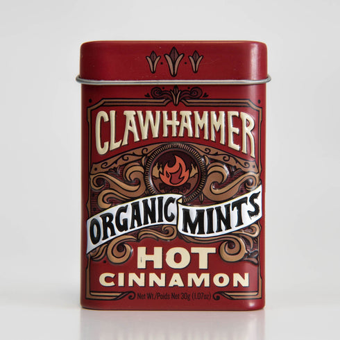 Clawhammer Organic Mints, USDA Certified Organic, Hot Cinnamon, 30 Count Tin