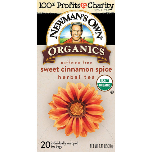 20 (Pack 6) Newman's Own Organics Sweet Cinnamon Spice Herbal Tea, USDA Certified Organic and Kosher, Invigorating