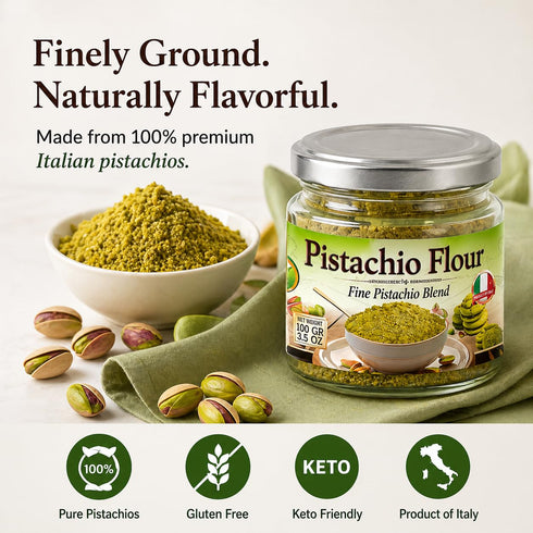 3.5 oz 100% Sanniti Pistachio Flour, Fine Pistachio Blend for Baking & Cooking Pure Pistachios Product of Italy