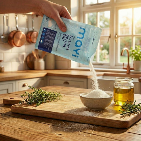 1.2 lb MAY Natural Spring Fine Ground Salt - Hand-Harvested, Kosher, Microplastic-Free, Mineral-Rich for Electrolyte