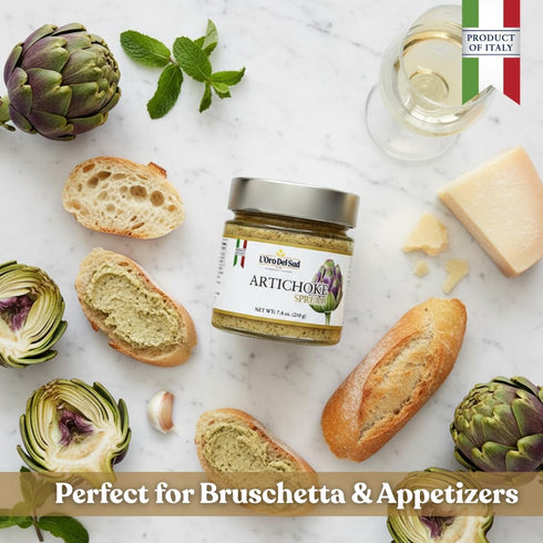 7.4 oz L'Oro Del Sud Artichoke Spread, Italian Artichoke Tapenade with Smooth Texture and Savory Flavor, Versatile