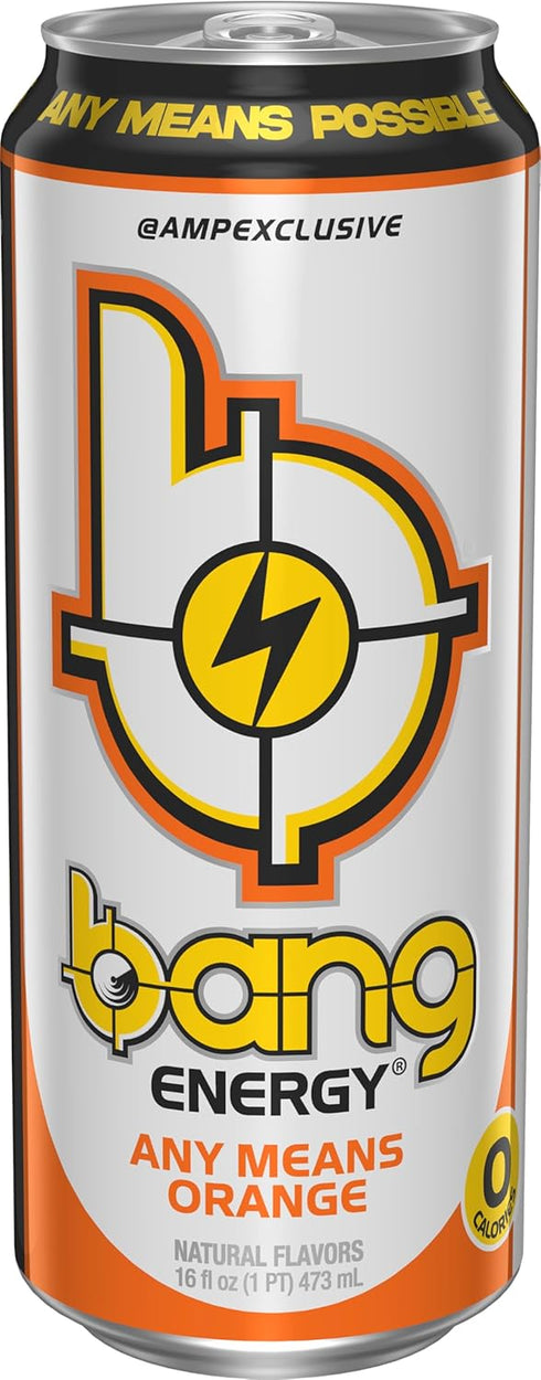 16-Ounce Pack 12 Bang Energy Any Means Orange, Sugar-Free Energy Drink, |