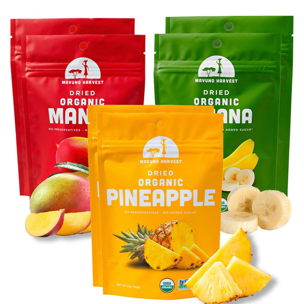 Mavuno Harvest Organic Dried Fruit Variety Pack | Dried Mango, Pineapple, and